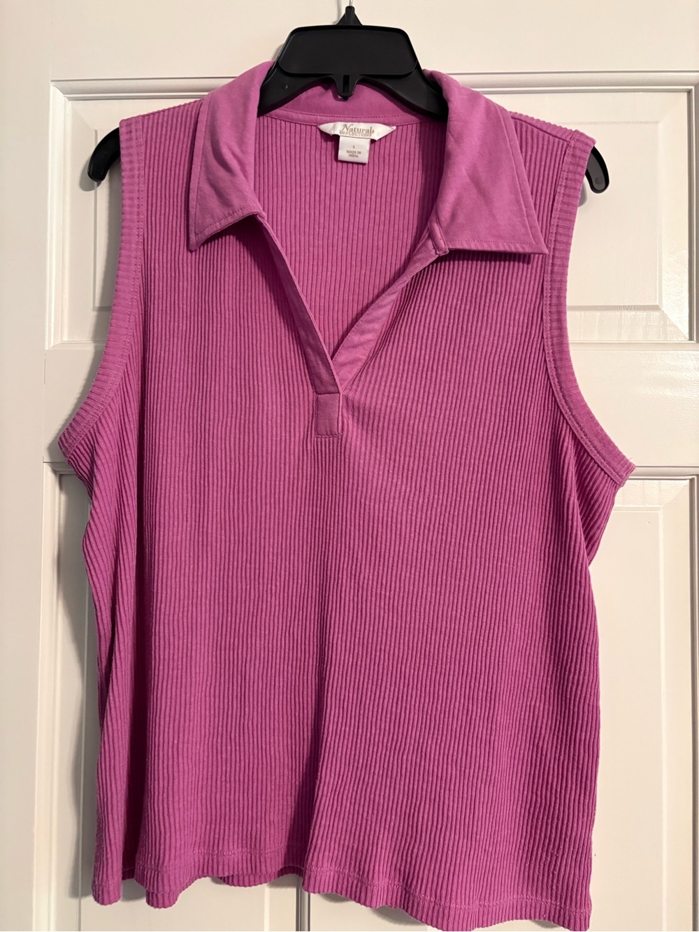 Natural Reflections Sleeveless Ribbed Polo Top - Hot Pink